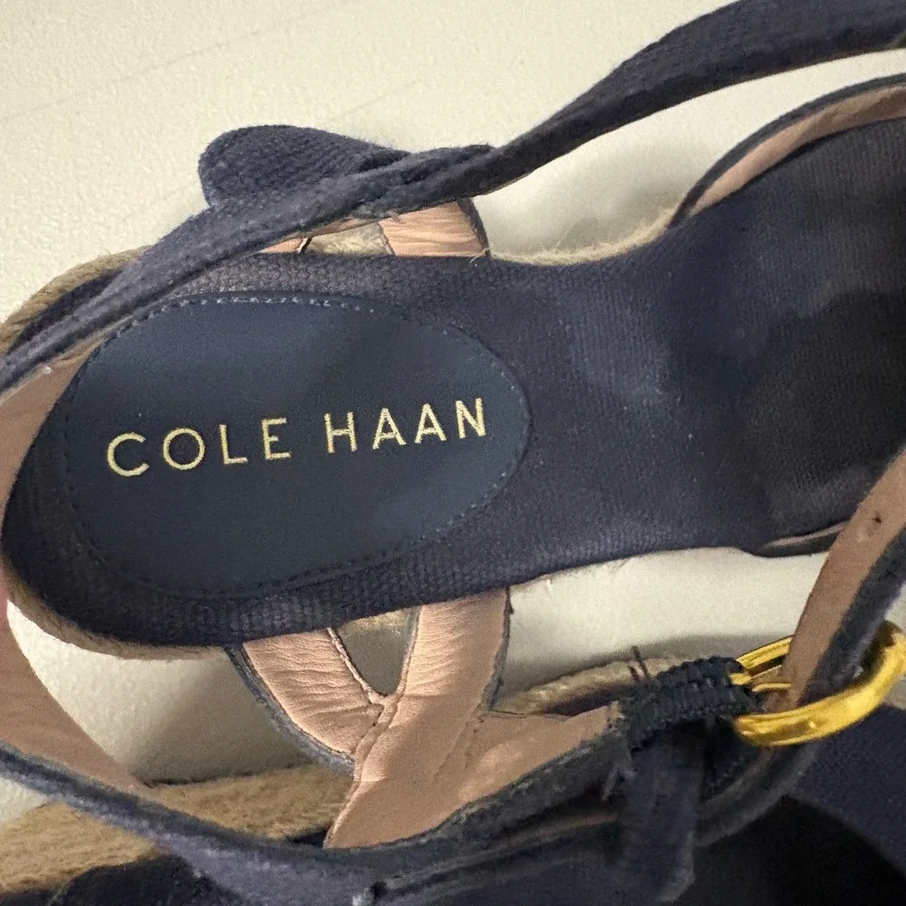 Cole Haan Cloudfeel Navy Canvas Espadrille Wedge Sandals W29097 Womens 6B Preppy